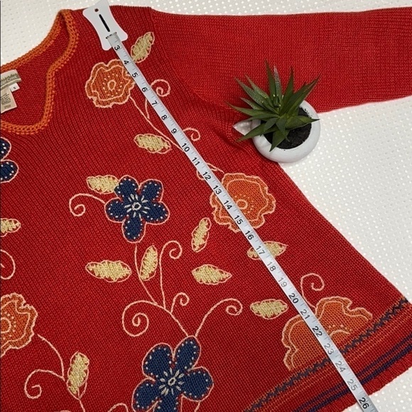 Coldwater Creek Orange Floral V-Neck Sweater - Picture 5 of 6